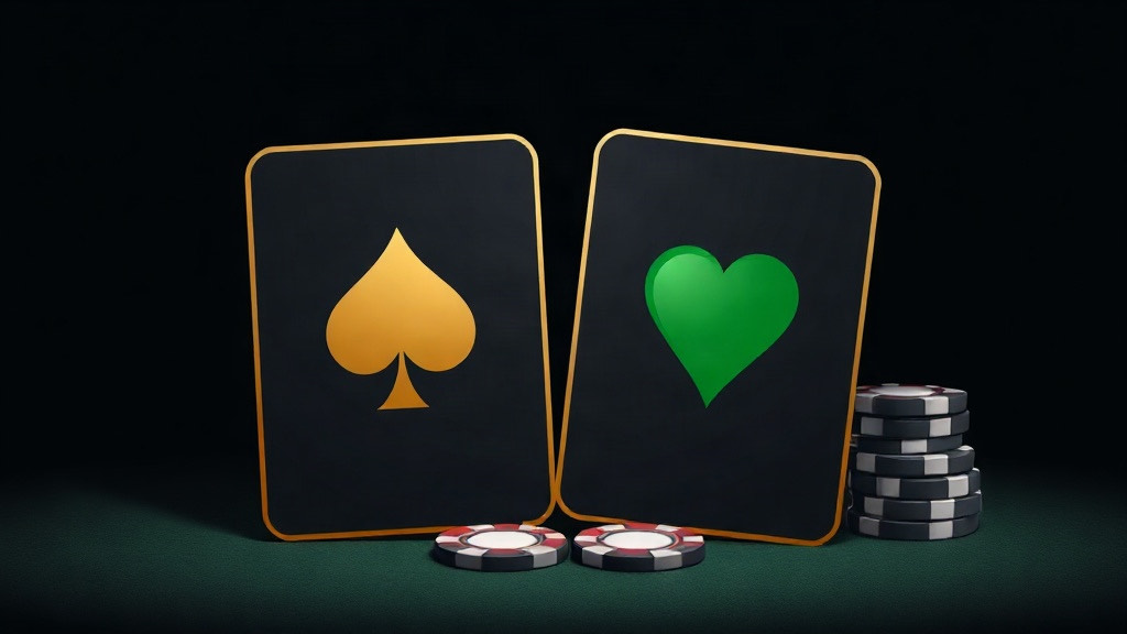 Two gold-edged cards showing a gold spade and a green heart on green felt, illustrating how to play a soft 18 in blackjack