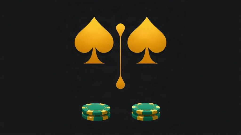 Two gold spade symbols separating above two stacks of green and gold chips, illustrating when to split a pair of 7s in blackjack