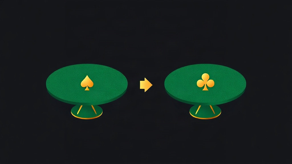 Two green tables marked with a gold spade and a gold club and an arrow between them, illustrating a switch from an S17 chart to an H17 table