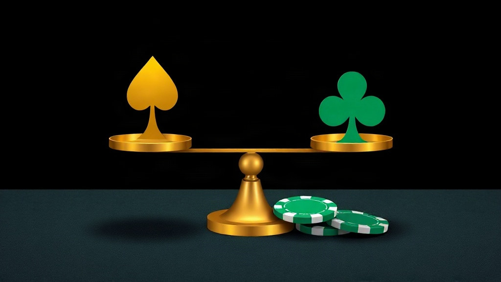 Gold balance scale holding a spade and a club almost level, illustrating the close call of 12 against a dealer 2 or 3