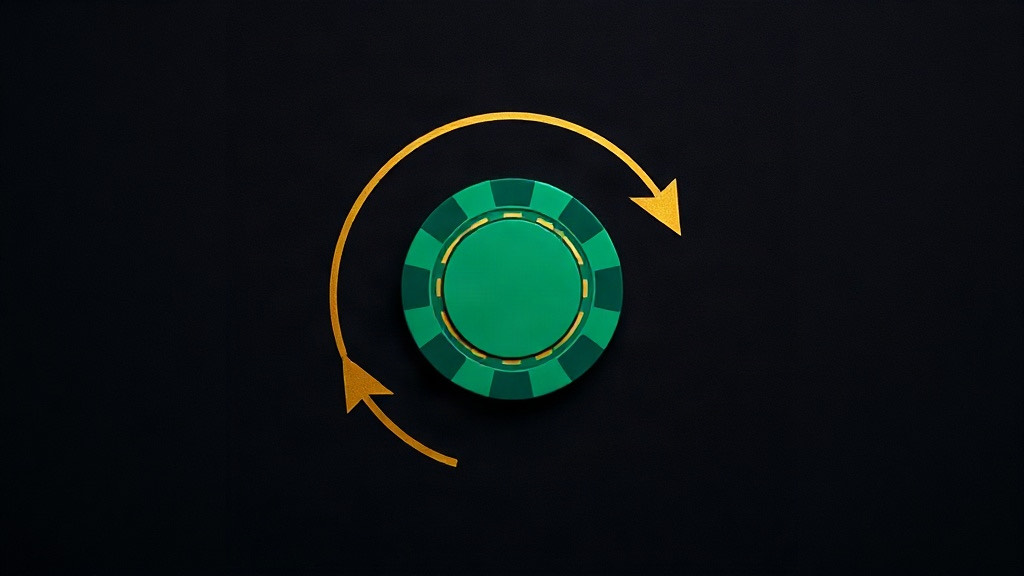 A green chip encircled by two curved gold arrows on a dark background, illustrating what to do after a wrong answer in blackjack practice