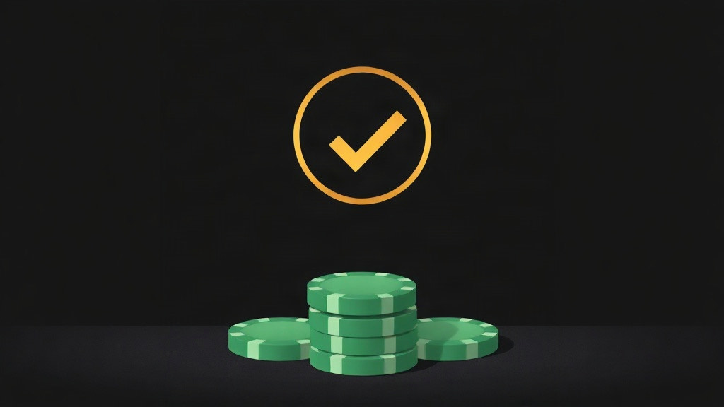 A gold check mark in a ring above a stack of green chips, illustrating how to know the blackjack basic strategy chart is learned