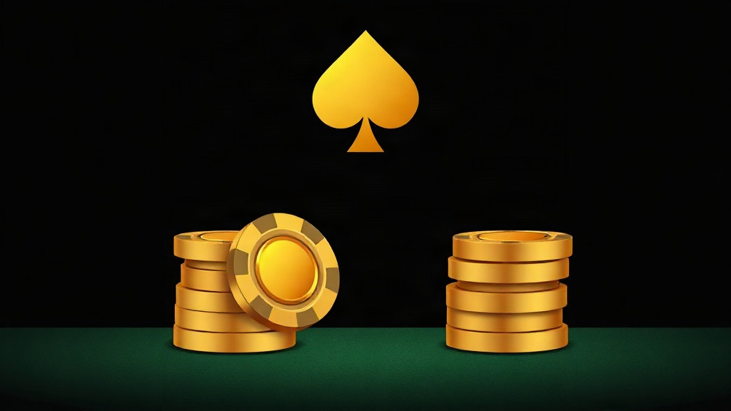 Two matching gold chip stacks pulling apart beneath a gold spade symbol, illustrating splitting a pair of 9s in blackjack
